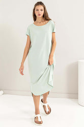 Mint Green Short Sleeve High-Low Slit Midi Dress, Dresses, $ 35.00, A Moment Of Now™